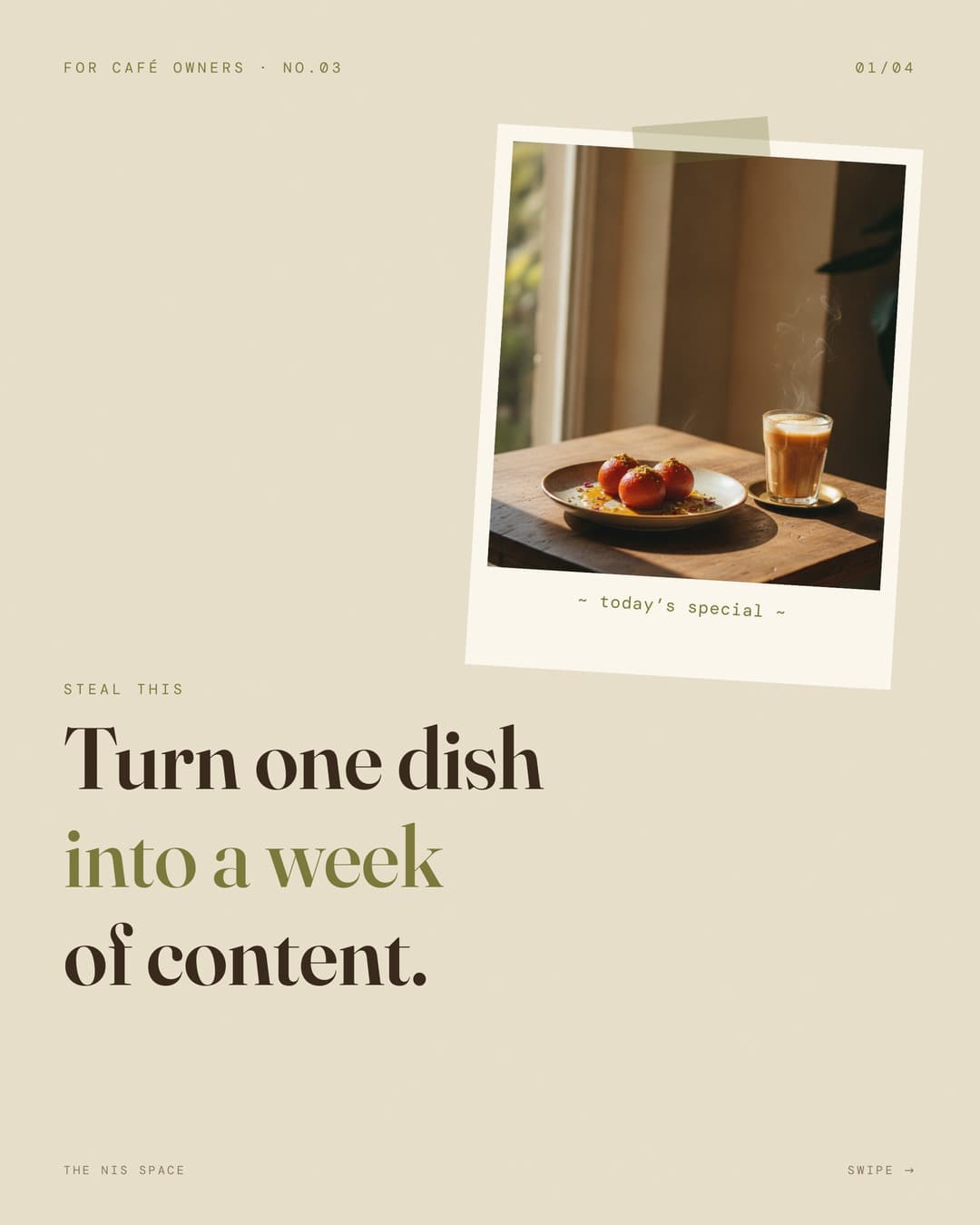 Café: one dish, a week of content — slide 1 of 4